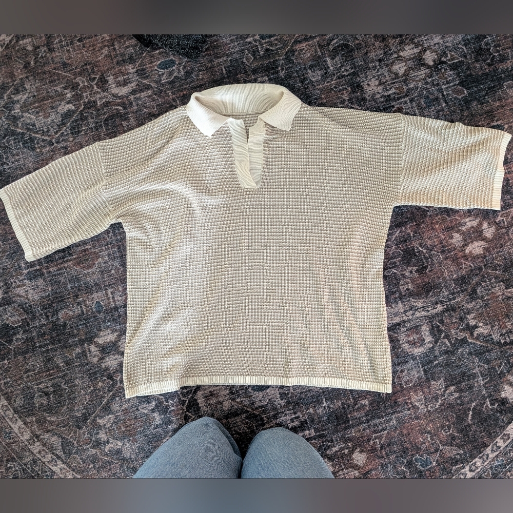 Cream and White Collared Sweater & Shorts